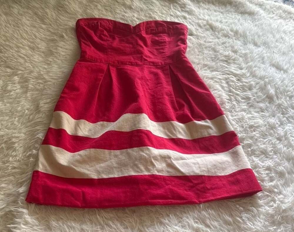 Zara TRF Red and White Striped Strapless Sweetheart Size Zip Mini Dress Size M
